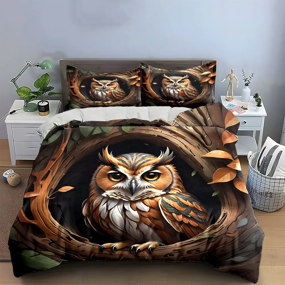 

"Forest Owl Art Decor Set" Bedding Set with 1 Duvet Cover 2 Pillowcases Single Double King Queen, Gift