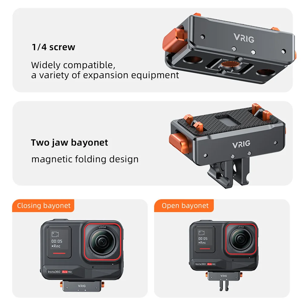 VRIG-Base adaptadora magnética de liberação rápida, adaptador de tripé, placa de montagem para Gopro 12, 11, 10, Insta360, Ace, Pro, ONE X2, Action Camera