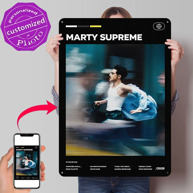 Marty Supreme Movie Poster Retro 3D Printed Metal Signs Customized Wall Hanging Gift for Living Room Decoration Items Tin Sign
