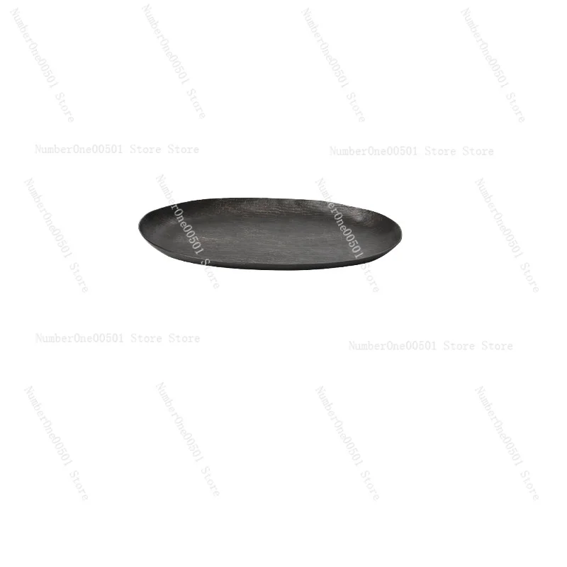

Modern Chinese Rattan Hammered Oval Tray Gold Black Aluminum Fruit Plate Home Decor Desktop Metal Decorative Bowl