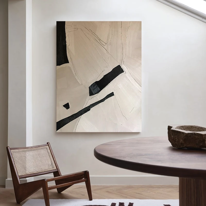 Modern Artwork Handmade Abstract Oil Painting Black And White Texture Wall Art On Canvas Home Decor Hanging Mural Frameless