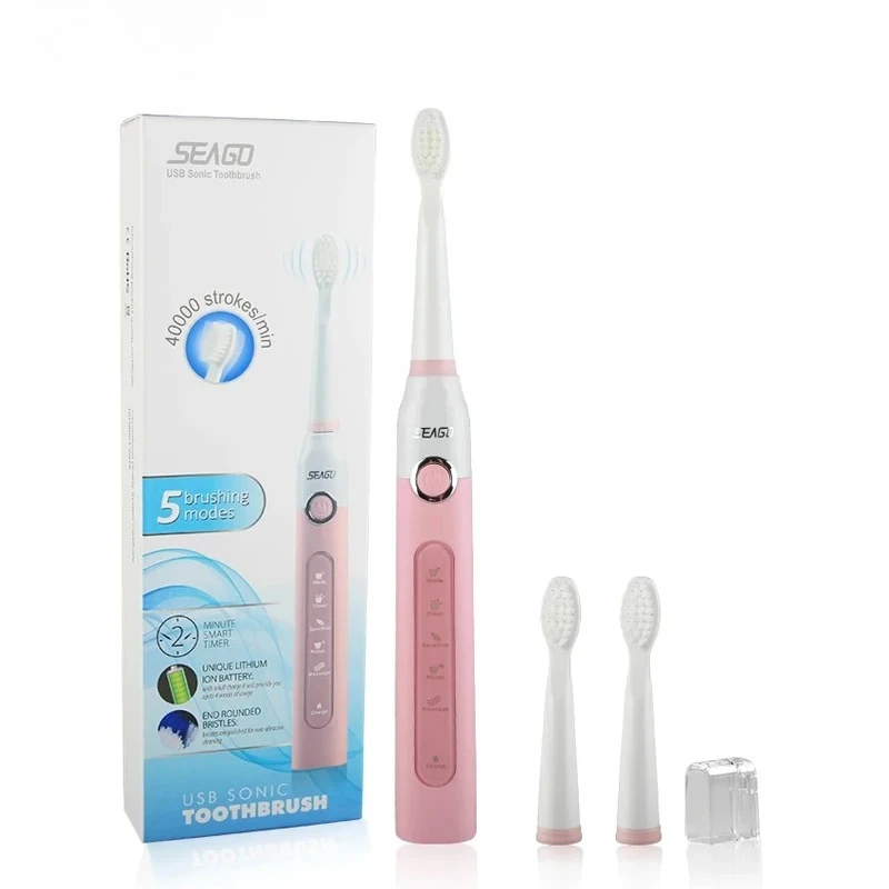 

SEAGO SG507 Pink Rechargeable Electric Toothbrush Sonic Cleaning Electronic Toothbrush IPX7 5 Modes 2 Min Timer For Adults