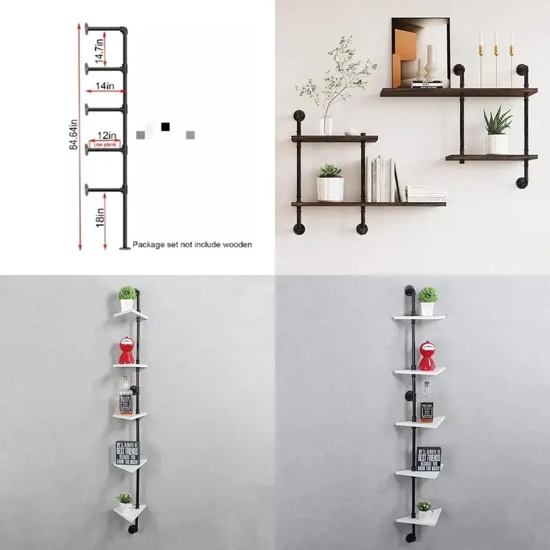 Wall Mounted Clothing Bar Closet Storage Rack Heavy Duty Black Steel Iron Frame for Laundry Room
