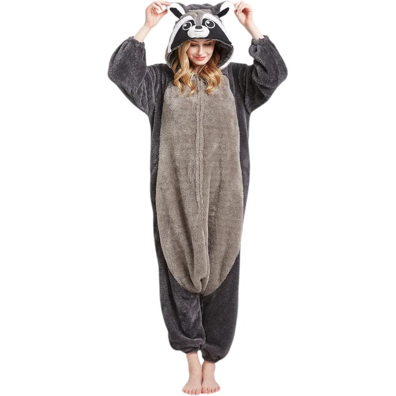 

DarkCom Raccoon Onesie Halloween Costume One Piece Unisex Adult Pajamas Women Men Sleepwear Christmas Pajamas