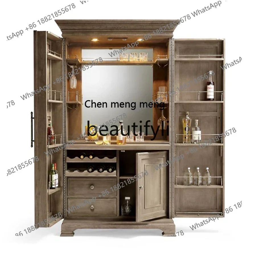 D178  French retro, American solid wood side cabinet, kitchen utensils storage cabinet against the wall, wine utensils storage l