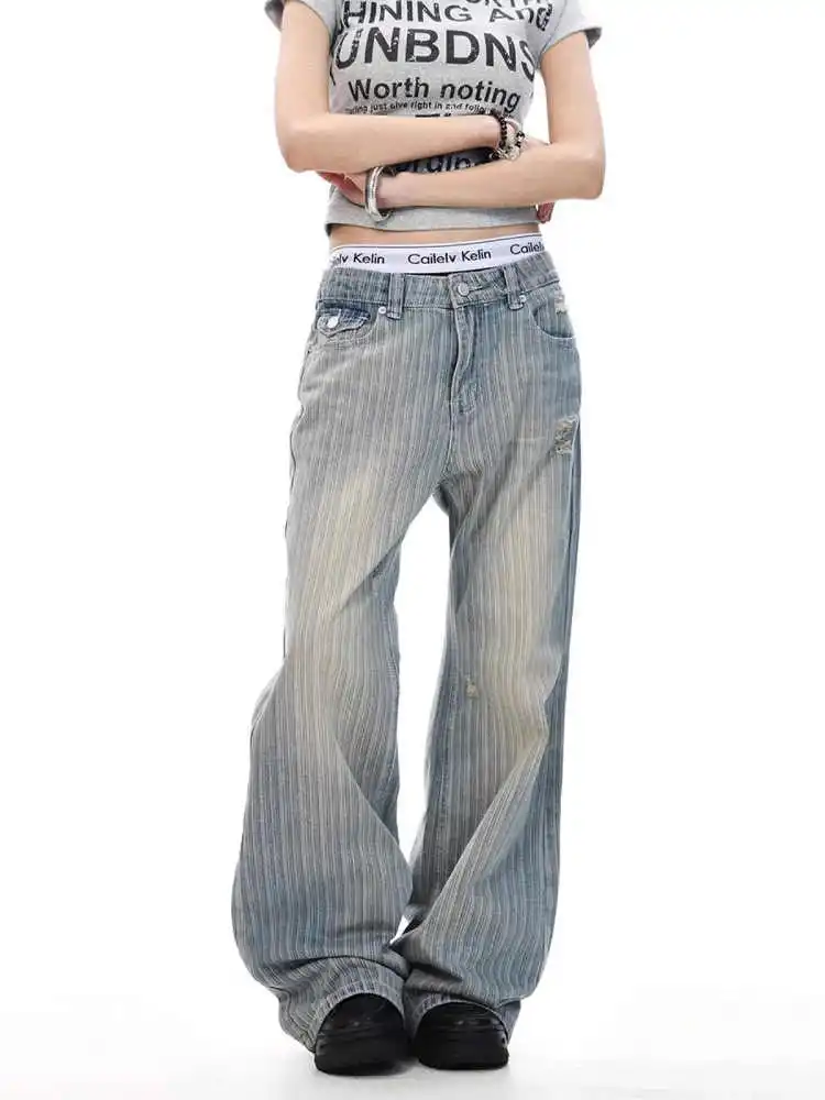 

Women Blue Y2k Baggy Bent Knife Jeans Harajuku Vintage Boyfriend Denim Trousers Japanese 2000s Style Grunge Jeans Pants Clothes