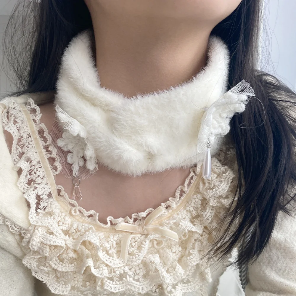 

Корейский снежинка, имитация меха норки, жемчужный пушистый шарф для девочек, мягкие плюшевые шарфы, однотонные теплые вещи для шеи, рождественский подарок