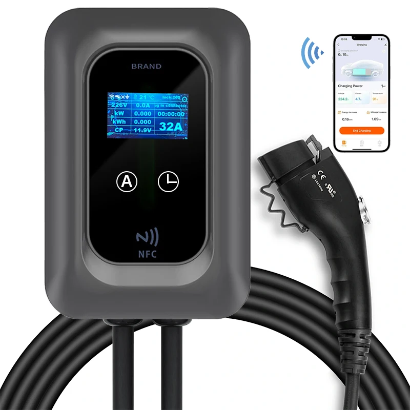 Wall-mounted EV Charging Station, Type 2, Three-Phase 22kW 32A, WiFi & App Control, Electric Vehicle Charger