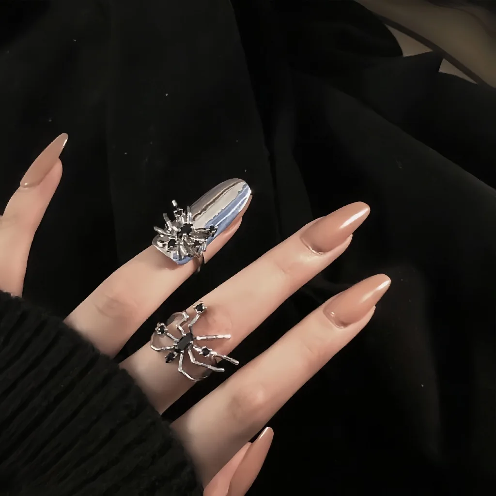 

Dark Gem Spider Armor Nail Ring Set High-End Cold Style Open Finger Tip Ring Set Unisex Fashion Jewelry