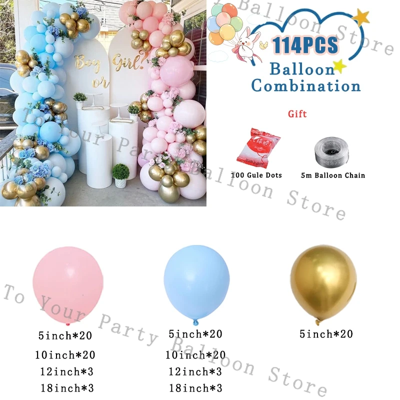 Gender Reveal Party Decorations Balloons Garland Arch Kit Maca Pink Blue Ballon Boy Or Girl Baby Shower Happy 1st Birthday Decor