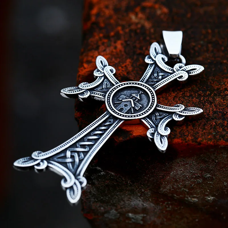 BEIER Viking Amulet Viking Alphabet Talisman Pendant Nordic Viking Style Pendant With Celtic Cross Men Necklace BP8-372