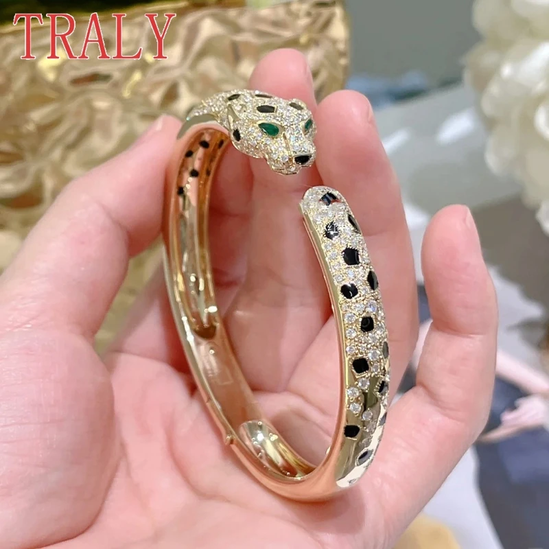 Pulsera con cabeza de leopardo manchada de Plata de Ley 925 para parejas, brazalete de lujo con incrustaciones de diamantes, regalo de fiesta, joyería para hombres y mujeres