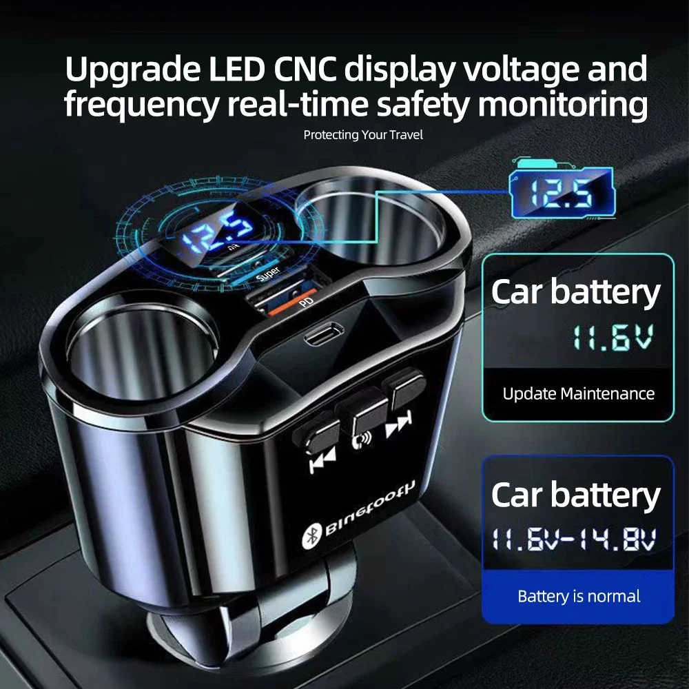 USB Car Cigarette Lighter Triple Port USB PD QC3.0 Super Fast Charger Type C 12V 24V Universal Digital Display Power Adapter