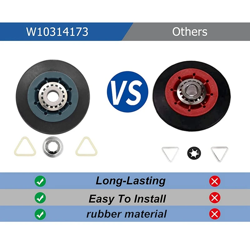 8Pack W10314173 Dryer Drum Roller Replacement For Dryer Compatible With WPW10314173 Roller Drum Support Kit Dryer Parts