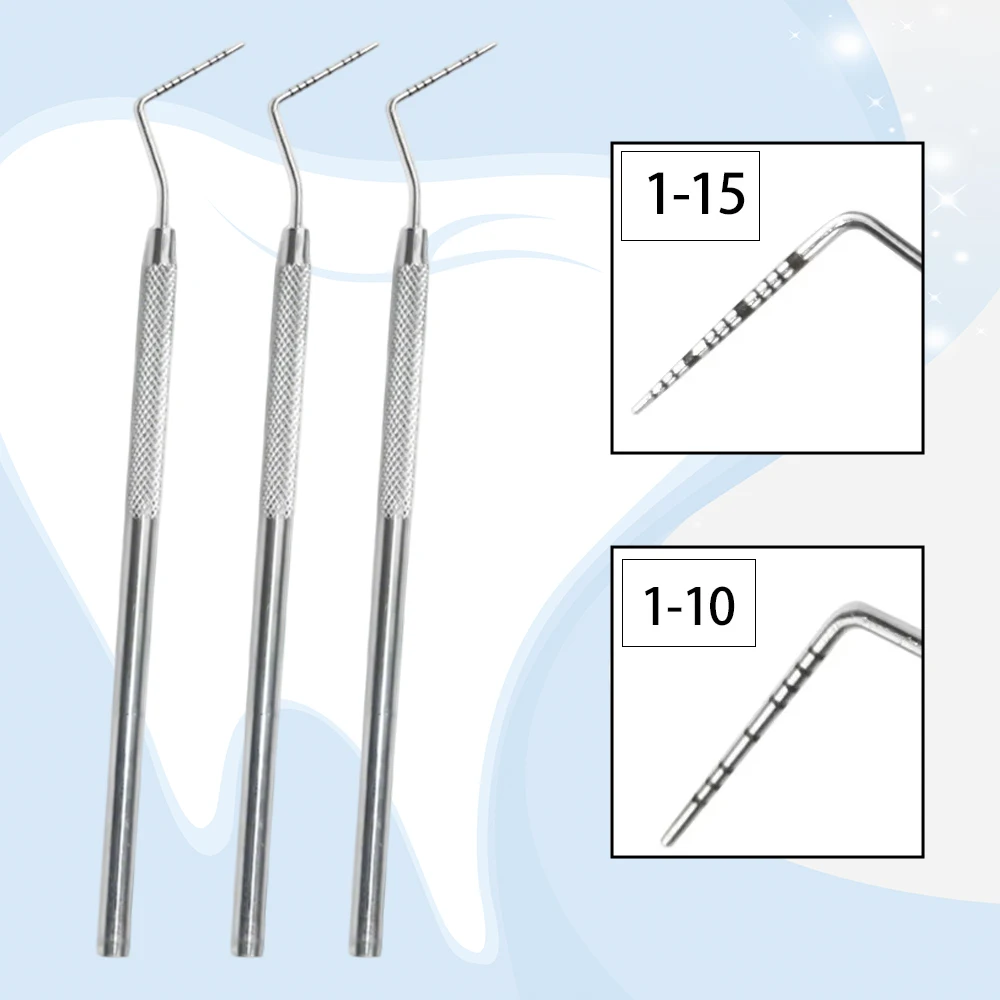 

3 Piece Dental Periodontal Probe Set with Scale for Gum Measurement and Root Canal Access