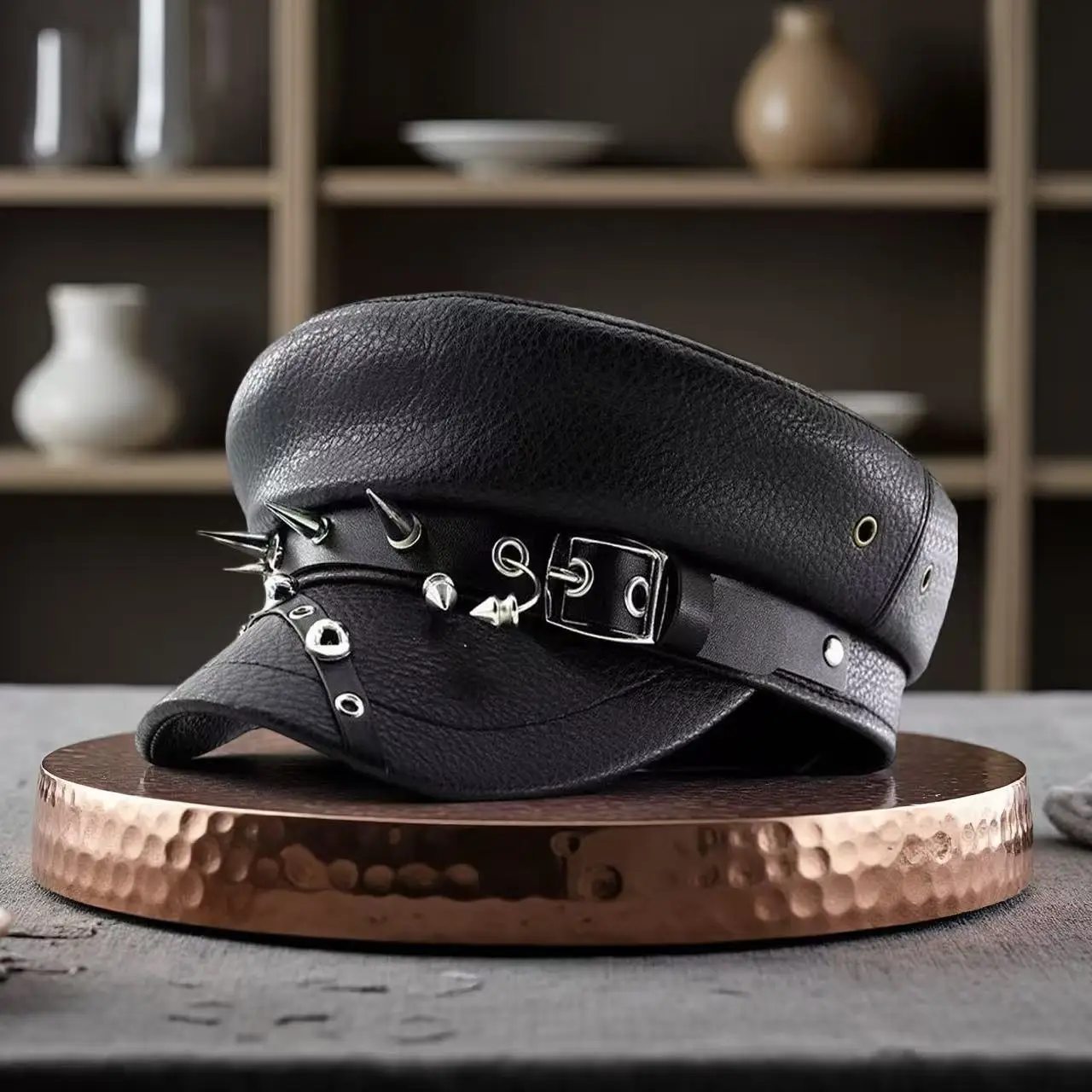 

HongLuan Black Faux Leather Steampunk Halloween Costume Hat, Gothic Vintage Captain Hats for Woman, Cosplay Female Accessories