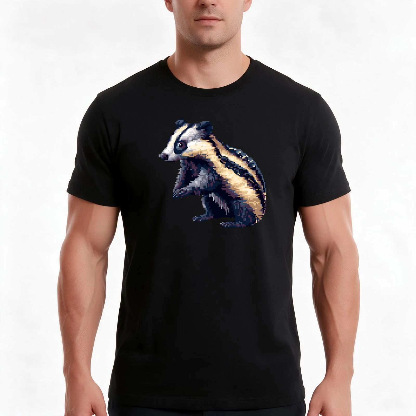 16-Bit Badger T-Shirt, Summer Casual Cotton Tee, Oversized Streetwear Tops, Vintage Graphic Print, Loose Fit Short Sleeve