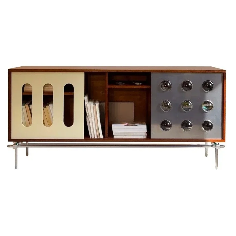 

Retro multi-layer storage cabinet Stainless steel home living room multi-functional entrance cabinet Creative