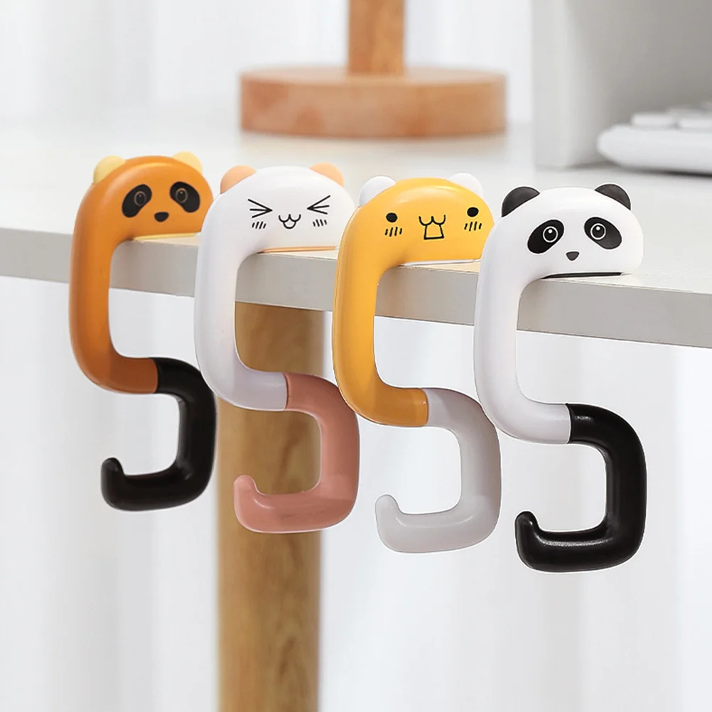 4szt Cartoon Animal Desktop Hook Anti Bag Hooks Handbag Multi function ABS Material Panda Shape Desk Backpack Hooks