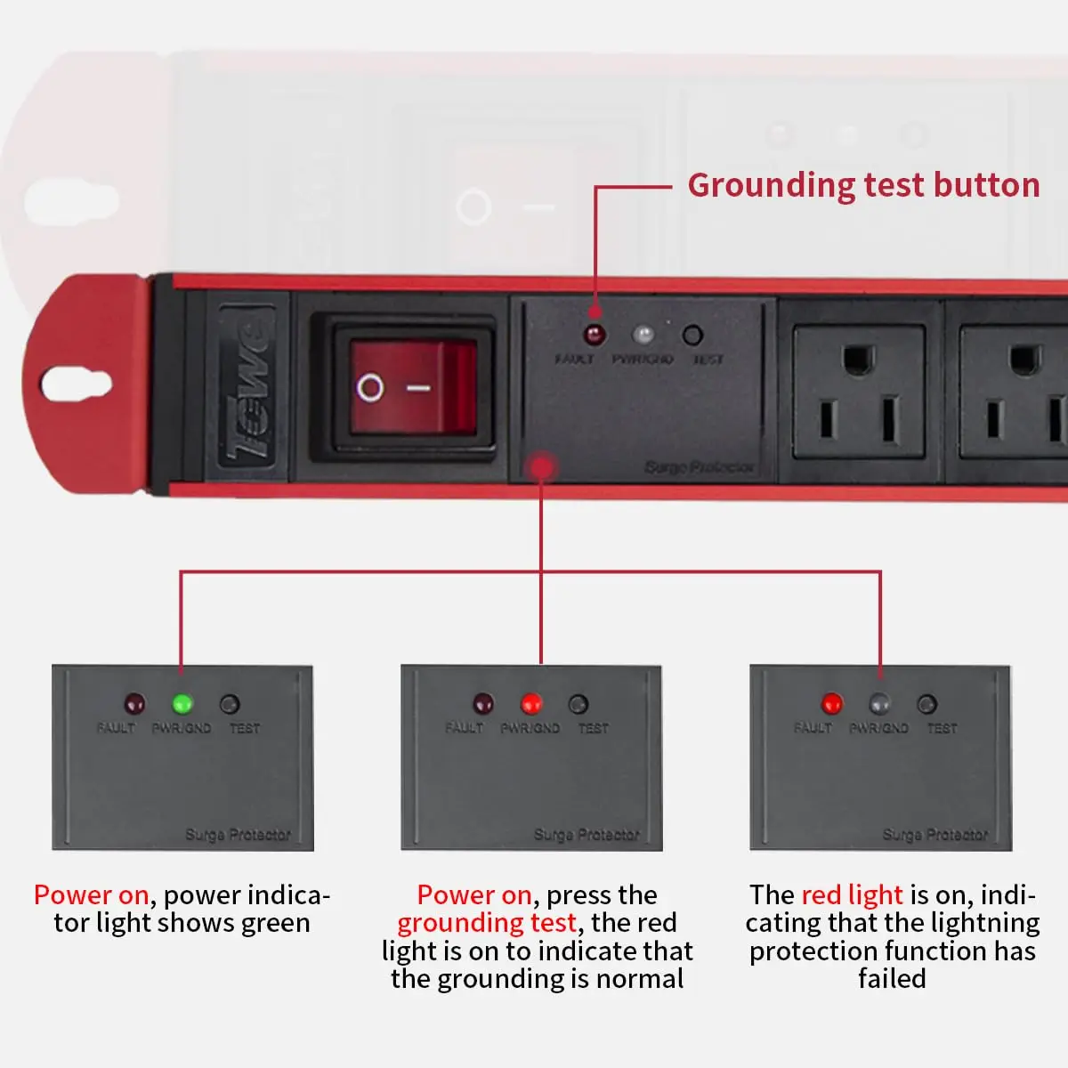 TOWE Heavy Duty 7 Outlet Metal Power Strip Surge Protector Wall Mount Rack PDU with Master Switch for Garage Workshop Office - view 4