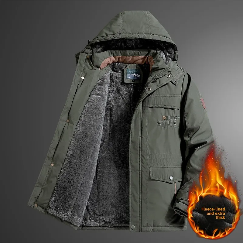 

2025 Hot-Selling Men's Fleece-Lined Thick Cotton Jacket, Outdoor Thick Winter Cotton Coat, Mid-Length Outerwear