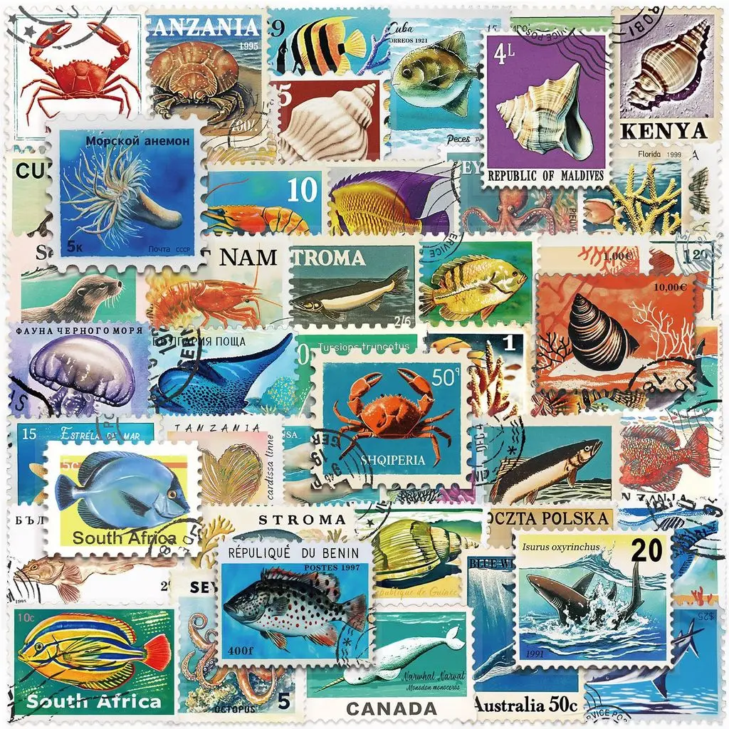 50Pcs Waterproof PET Marine Animal Stickers for Journal Guitar Notebook Decoration AnimeWorlds Store
