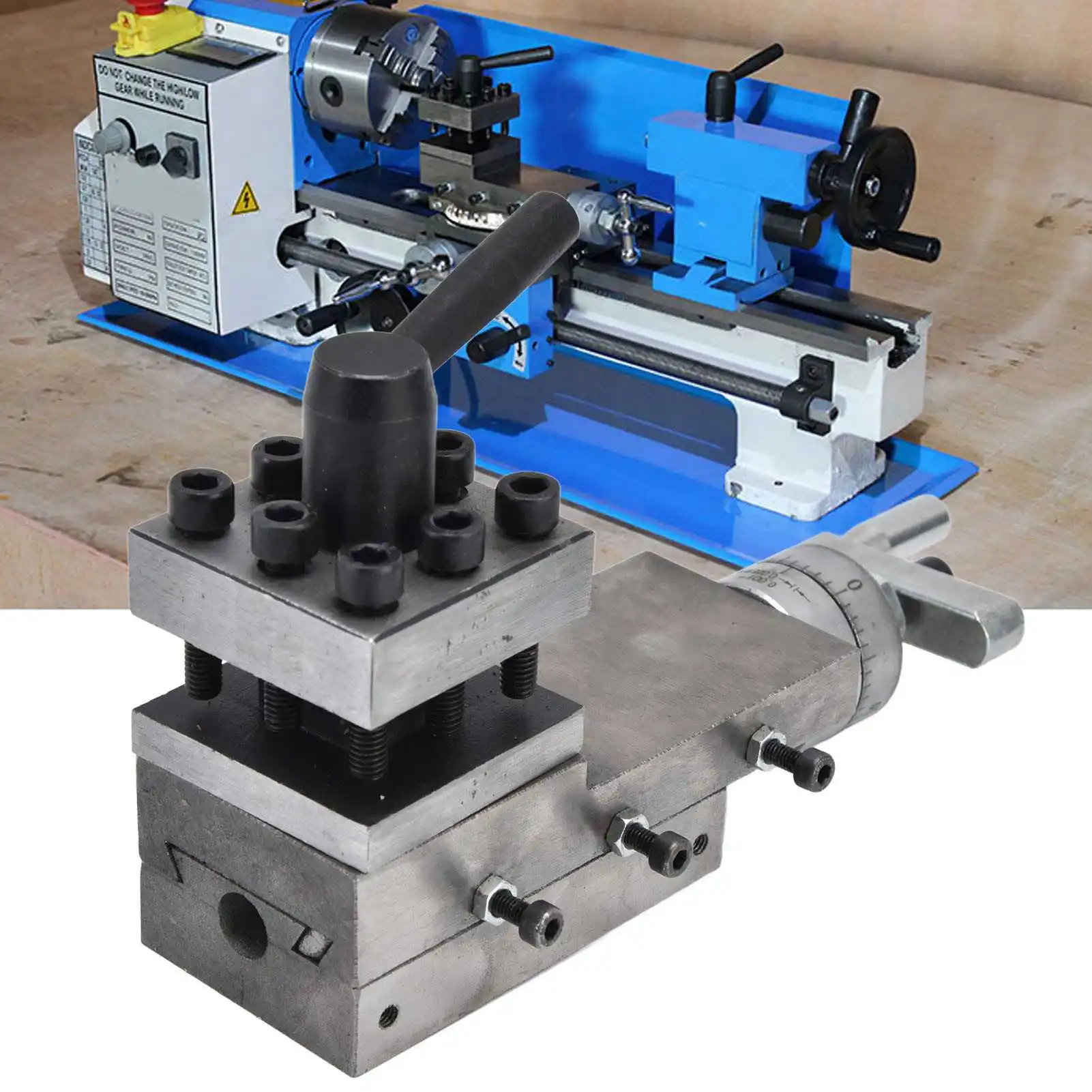 Lathe Post Holder Metal Work Tool Rust Resistant Lathe Tool Post Assembly HT250 Gray Iron Easy Installation for Mounting Drill