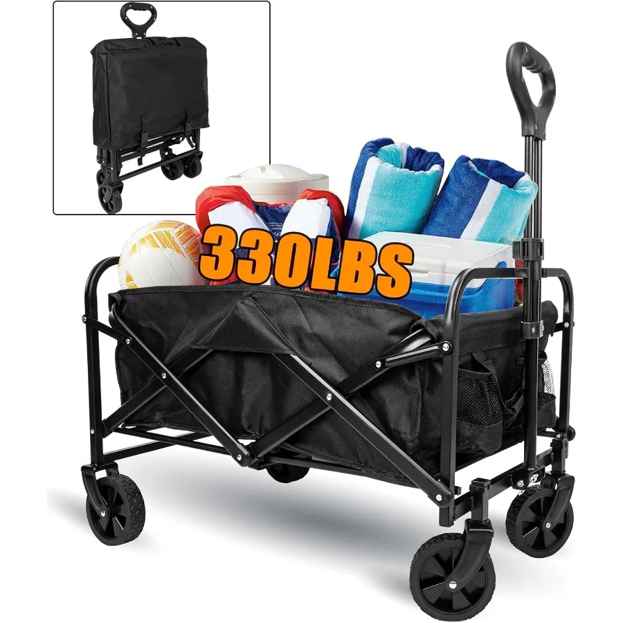 330lbs Collapsible Folding Wagon Cart Heavy Duty Outdoor Utility Wagon Beach Wagon Grocery Wagon Camping Portable Garden Wagon