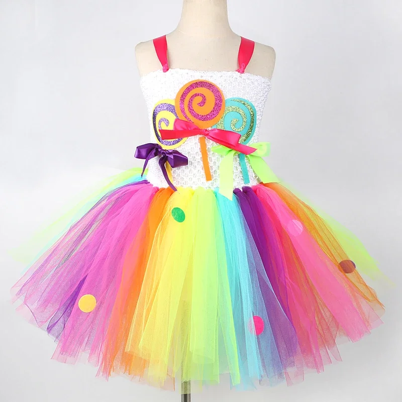 Costumes de sucettes arc-en-ciel pour filles, robes de princesse Candyland colorées, Tutus de Ballet d'anniversaire, de noël et du nouvel an pour enfants @ 0Z *