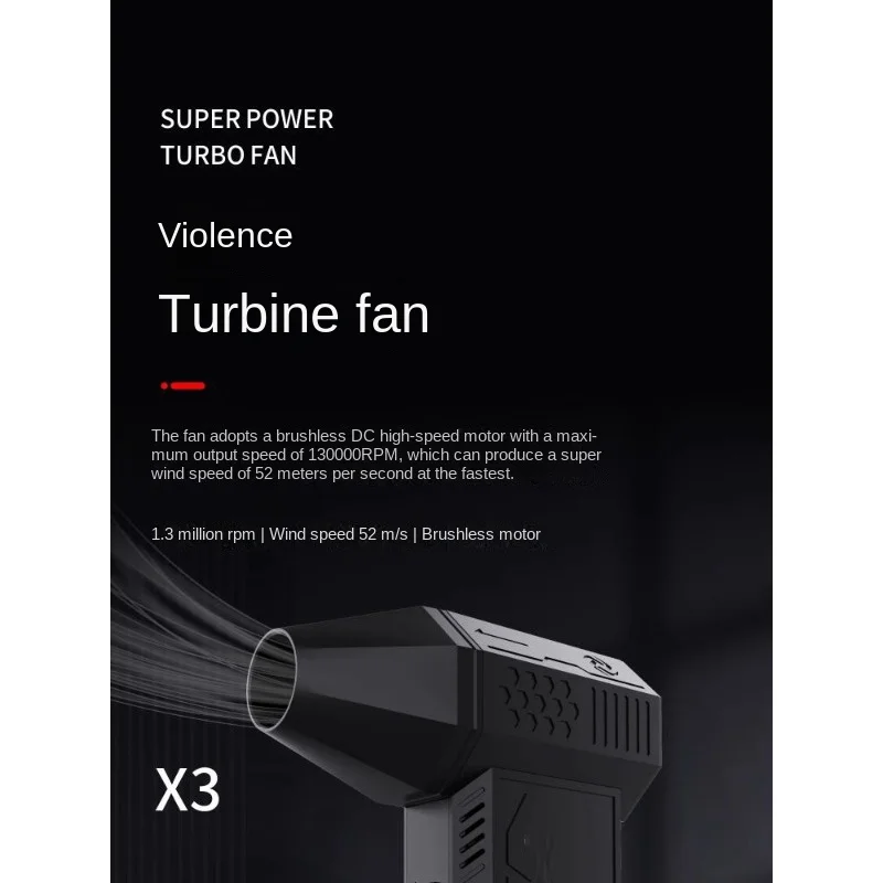 3-го поколения X3 Violent Blower Mini Turbo Jet Fan Ручной бесщеточный двигатель 130 000 об/мин Скорость ветра 52 м/с Промышленный канальный вентилятор