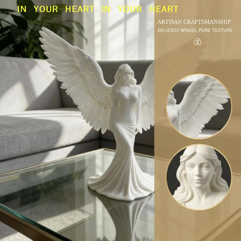 【X】Desktop Angel Goddess Decoration 3D Printed Pure White Wing  Statue for Office Home Spiritual Space view 4