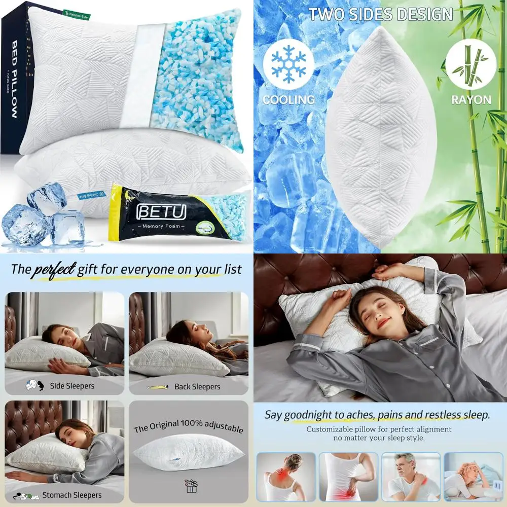 

Memory Foam Cooling Pillows Set of 2, Standard/Queen, Ideal for Hot Sleepers, Adjustable Support for Back and Neck Pain Relief,