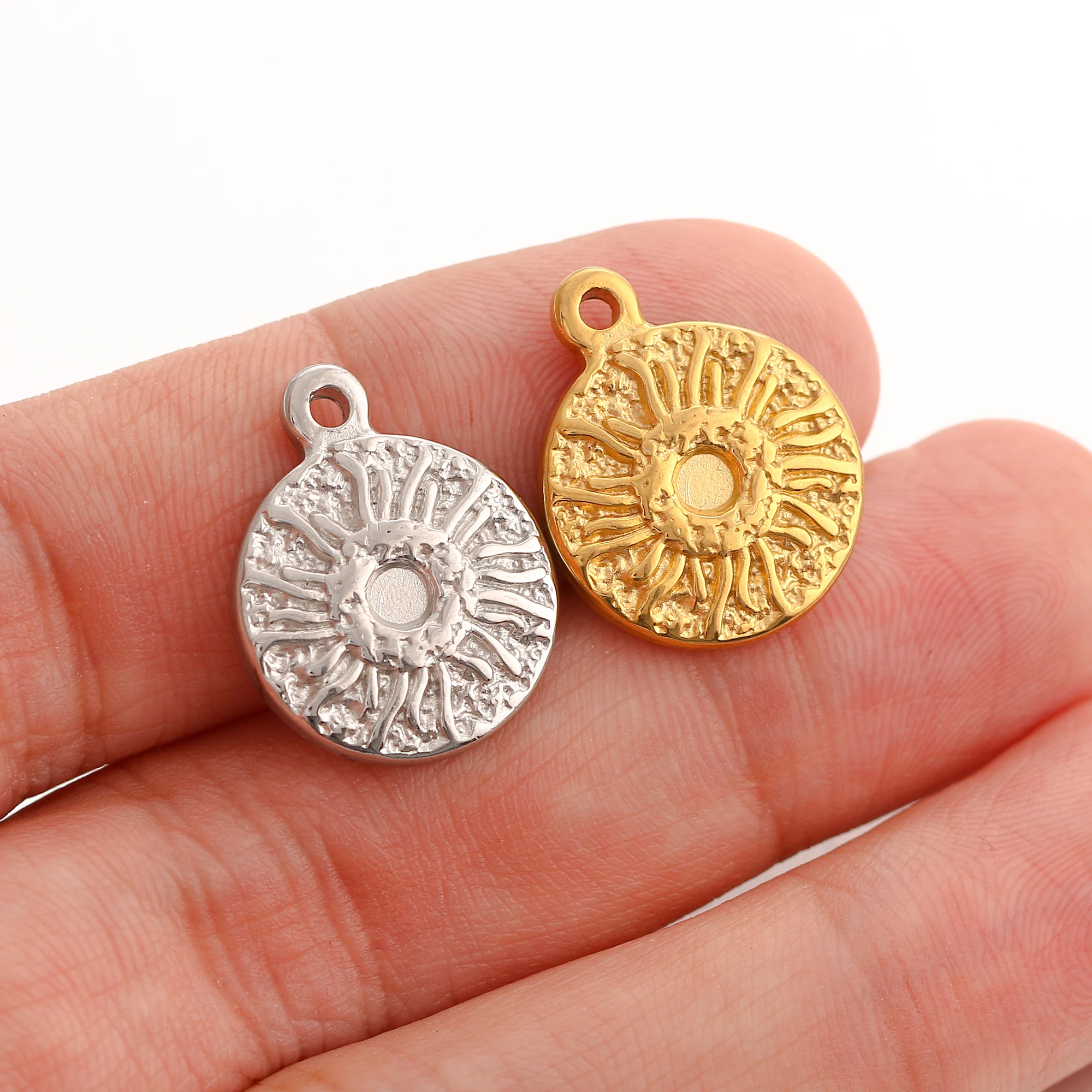 3 Stück Vintage Sonne/Stern/Erde Sonne Charm 3D Prägung Sunburst Edelstahl Anhänger DIY Armband Halskette Erkenntnisse Schmuckherstellung – Detail 13