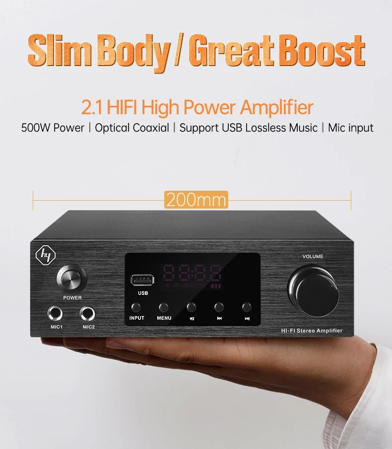 100 Watt Mini Professional Powered 2.1 Channel Stereo Amplifier For 5.0 Aluminium Alloy For Multi-function Record Home
