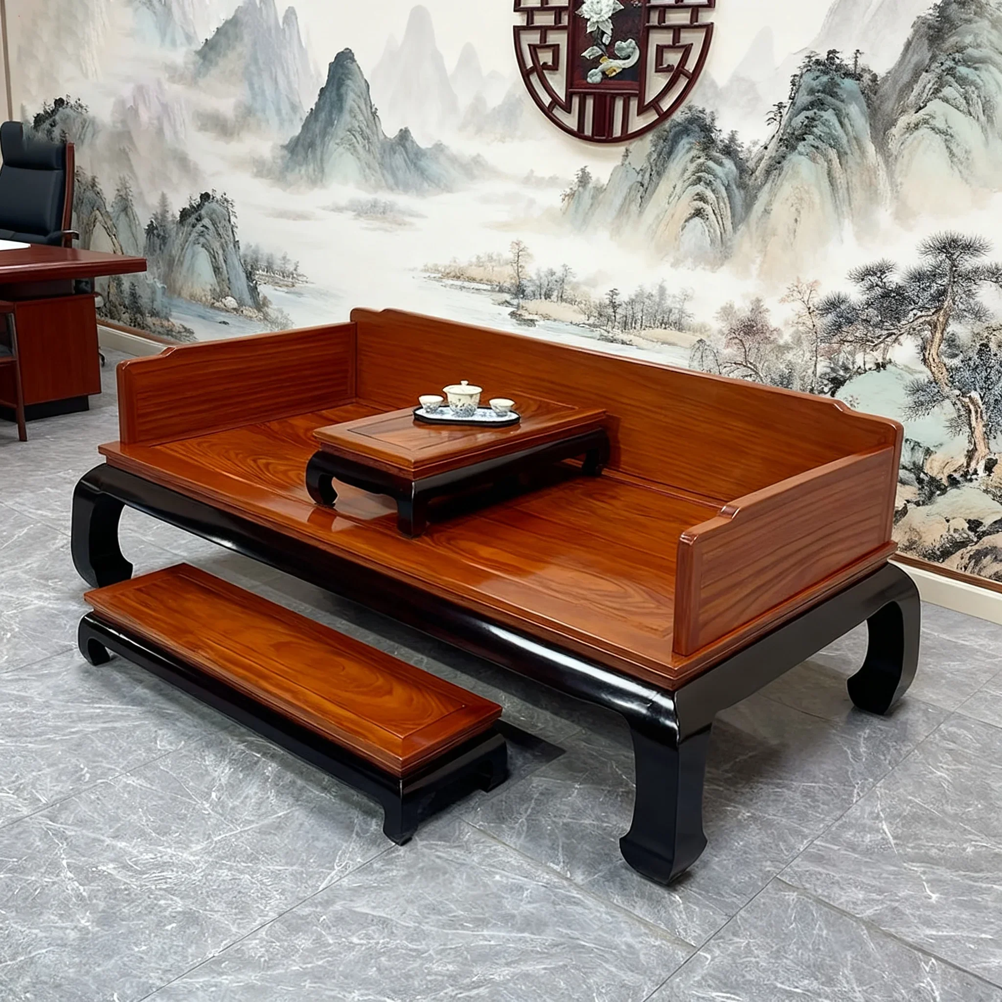 New Chinese Three-piece Set Mahogany Hedgehog Red Sandalwood Sofa Furniture New Chinese Sofa Bedl16
