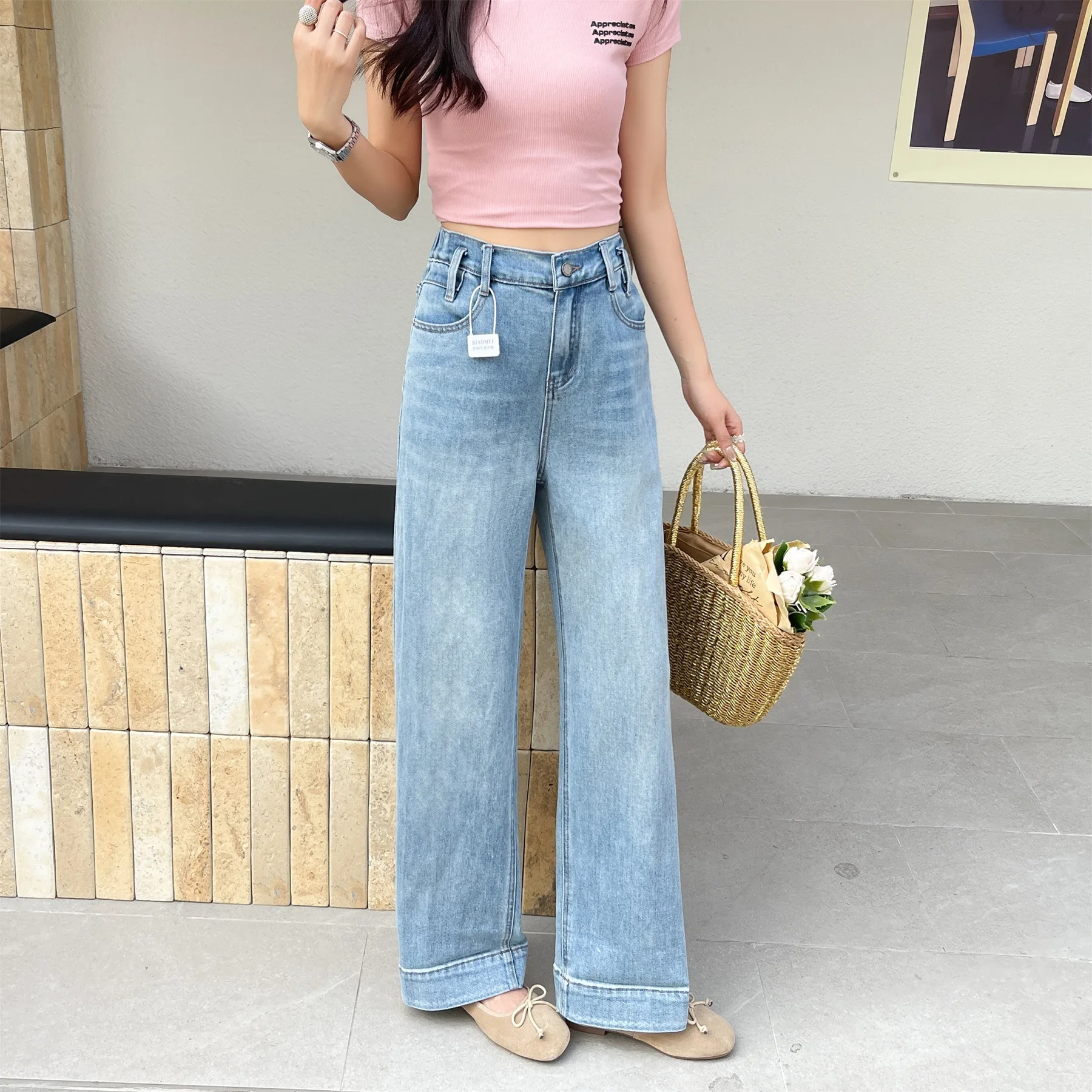 2026 Spring Autumn Plus Size Straight Jeans High Waist Elastic Waist Slim Versatile Casual Pants Curvy Ladies 8660 view 2
