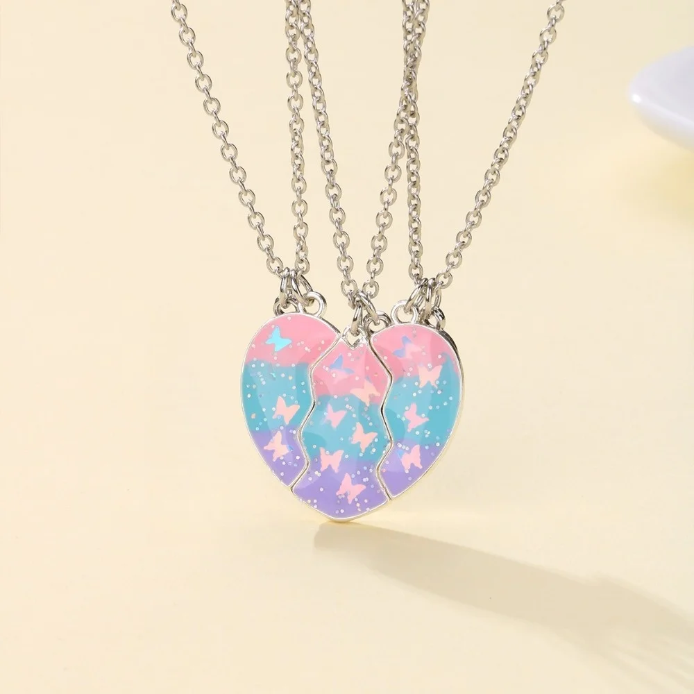 Winoneday 3Pcs/set Cute Butterfly Unicorn Sequin Stitching Best Friend Necklace for Girls Fashion Friendship Gifts