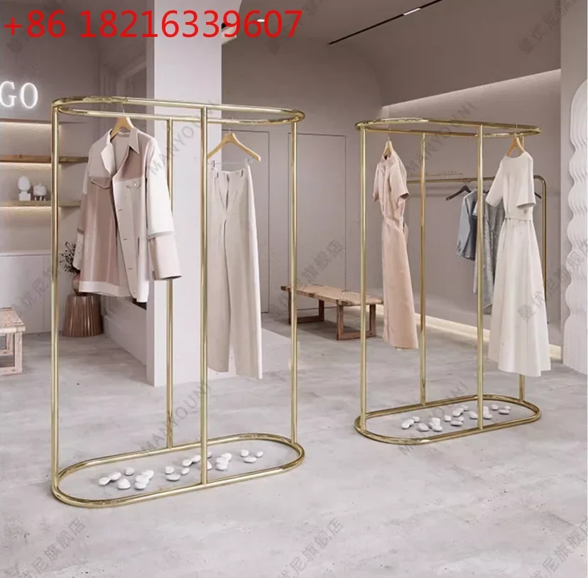 TAO Clothing store display stands, stainless steel shiny gold double-row clothes hangers, clothing hanger decorative stands, dis