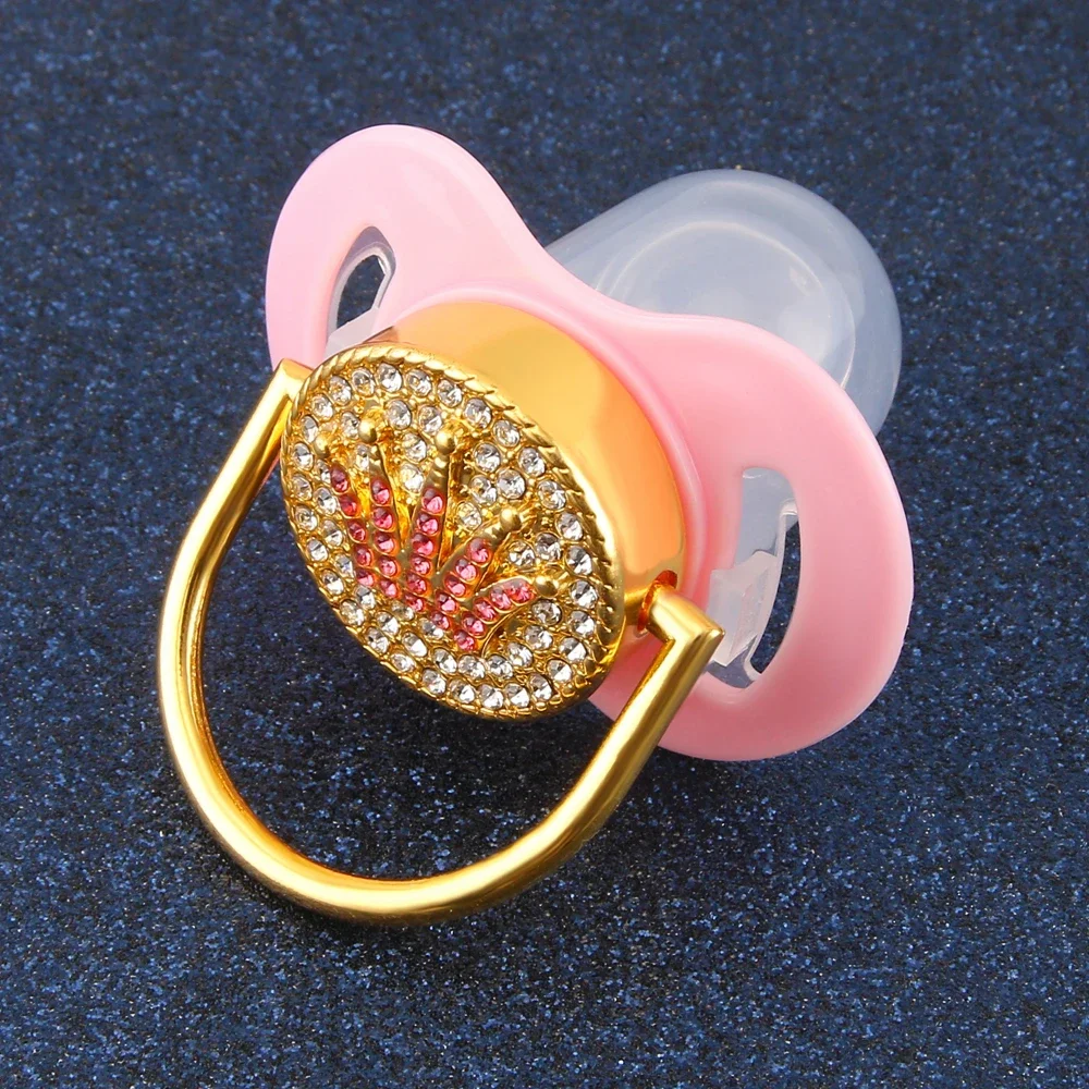 2023 Pacifier Baby Dummy Infant Lollipop Chupeta NEW Crown Rhinestones Bling Gold