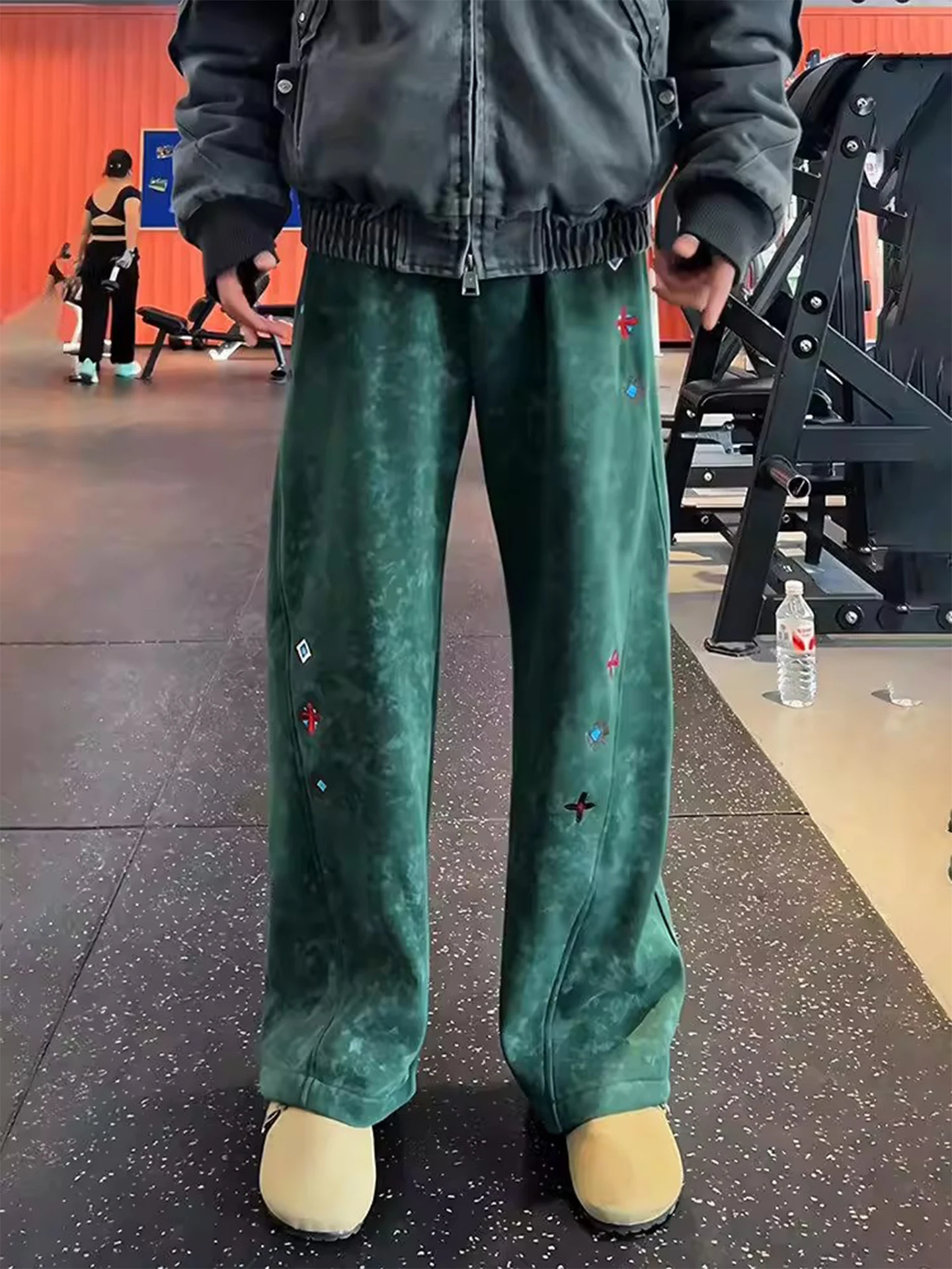 

Свободные спортивные брюки для подростков с вышивкой, повседневные прямые длинные брюки для фитнеса и спорта