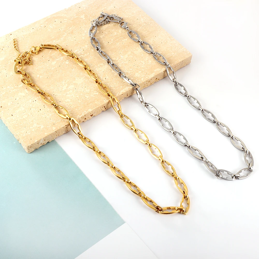 Fashion Paperclip Link Chain Stainless Steel Necklace Gold Color Chain Gothic For Women Necklace Jewelry