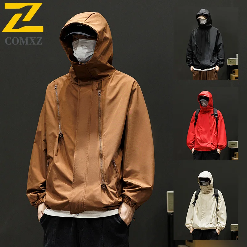 New Spring Couple's Hooded Windbreaker Multi-Zip Outdoor Casual Jacket Waterproof Windproof Youth Hiking Coat Trendy Streetwear