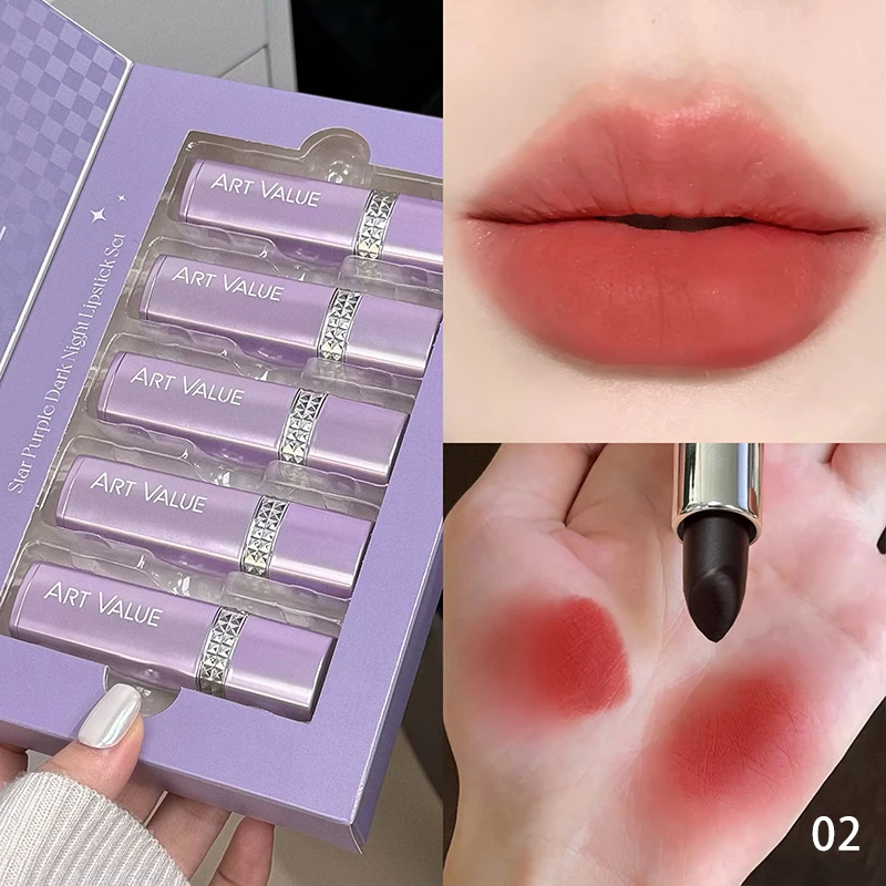 Set di rossetti Star Purple Dark Night Velluto opaco liscio Applicare effetto trucco naturale facile da colorare