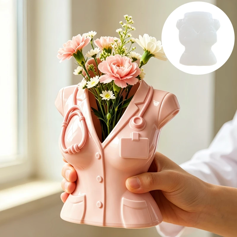 Female Doctor Statue Vase Resin Silicone Mold Female Doctor Clothing Shape Pen Holder Storage Box Gypsum Mold Craft Molds