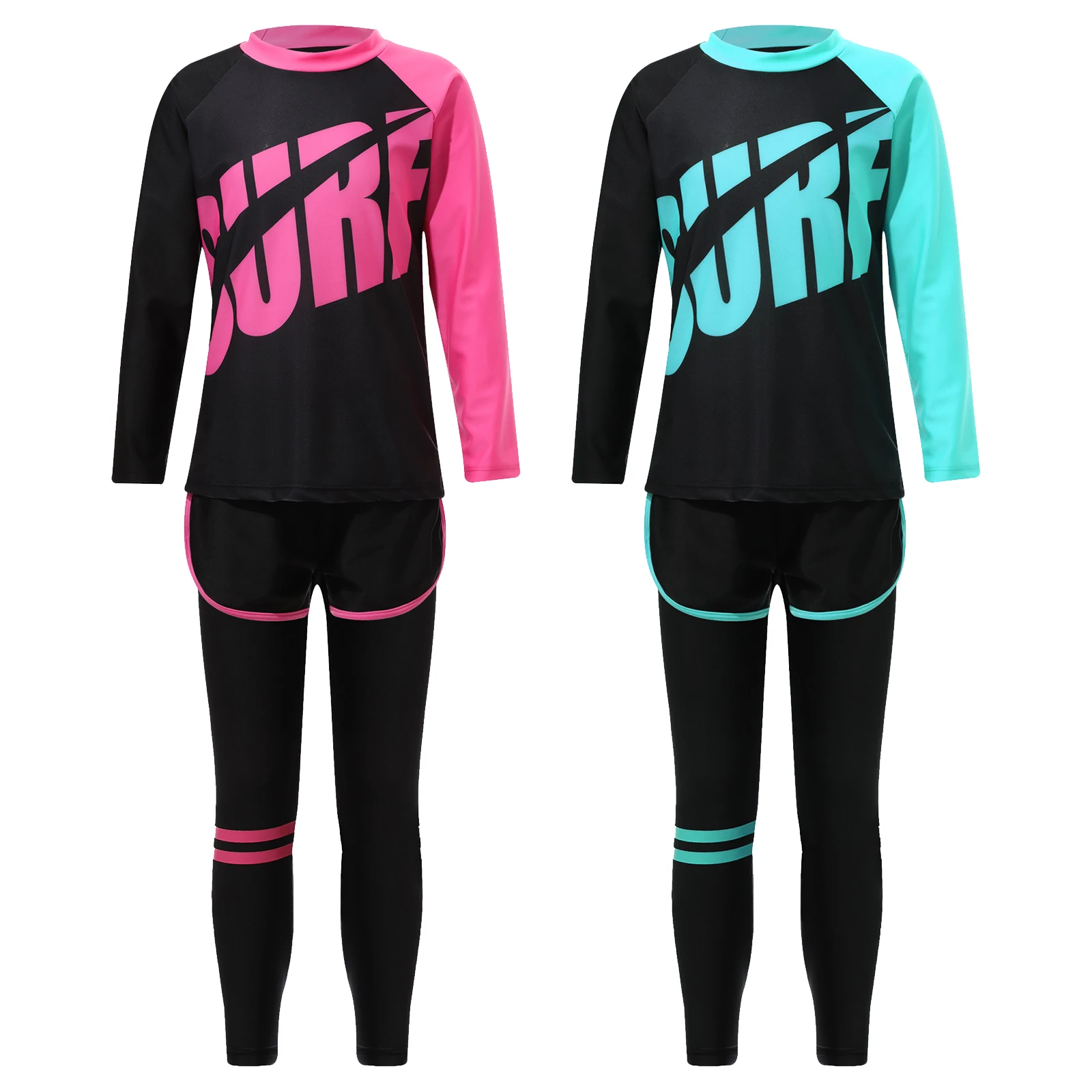 어린이용 래시가드 수영복, 긴 소매 커버업 수영상의, 반바지 세트, 자외선 차단 수영복, 수영복 세트, 3 피스 