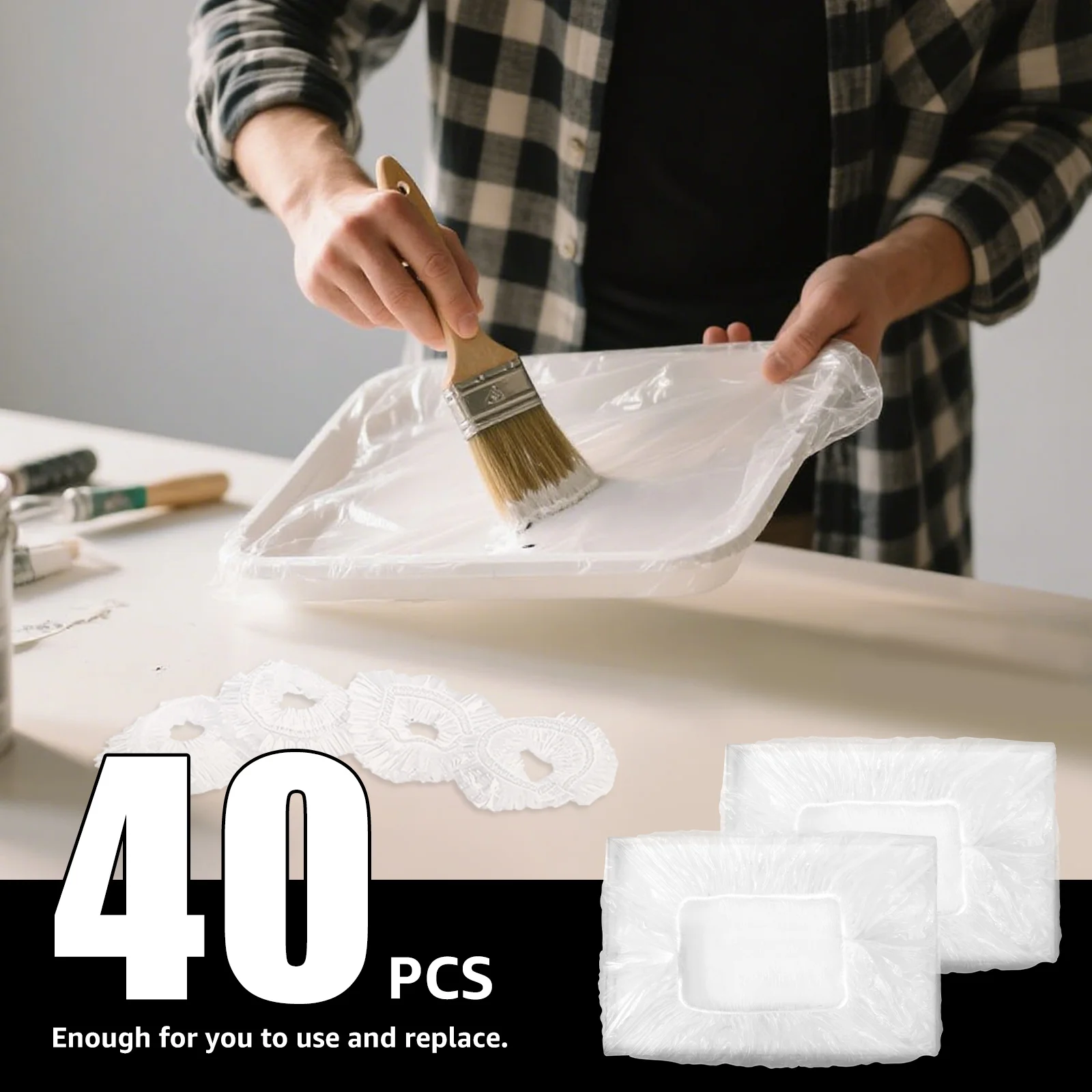 40Pcs Disposable PVC Paint Tray Liner Large Capacity Textured Surface For Painting Tool Supply Holder Plastic Coating Pan Paint