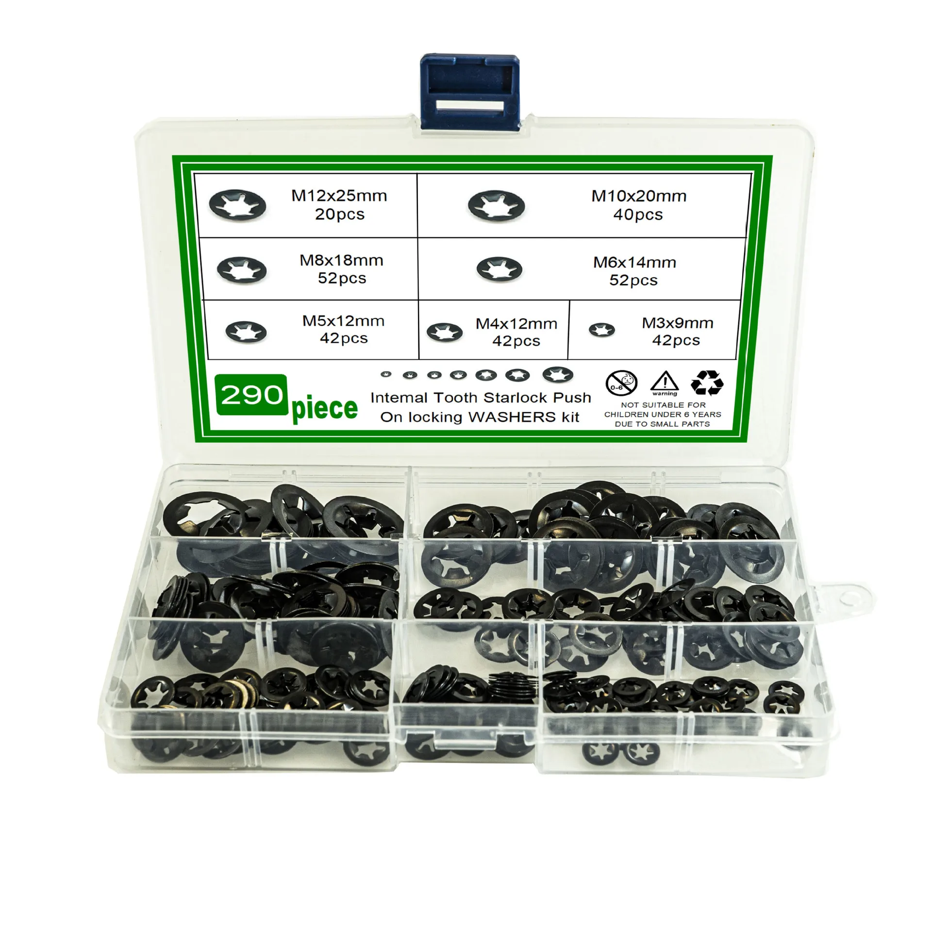 M3-M12 Plum shaped Internal Gear Lock Gasket Box with 340pcs Plum hole Bearing Clamp Ring Set 65 Manganese Steel