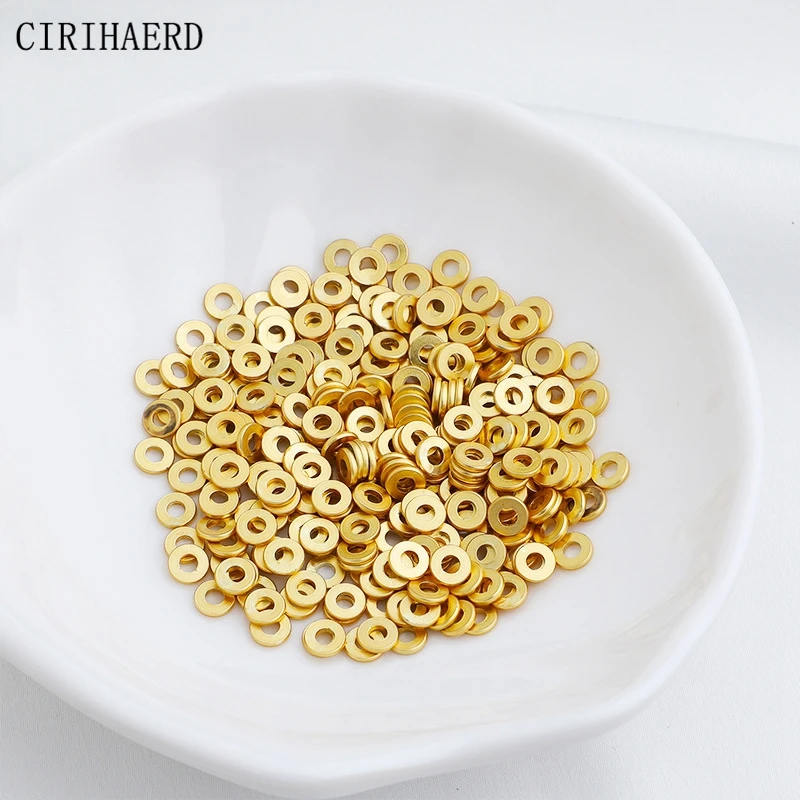 30PCS 18K Sand Gold Plated Thin Flat Piece Bead Round Spacer Beads For Jewelry Accessories Diy Handmade Beaded Material Findings