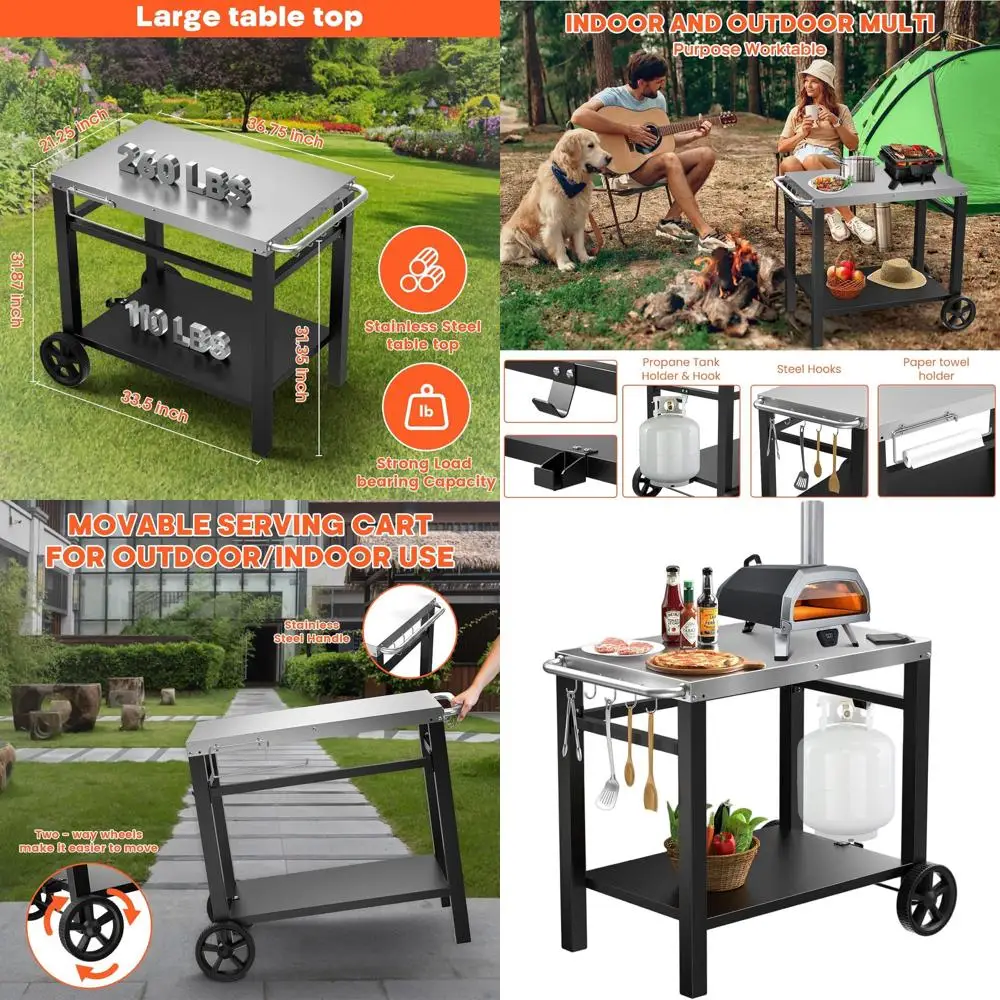 

Portable Stainless Steel Flattop Grill Cart, Outdoor & Indoor Cooking Station, Compatible with Ninja, Ooni, Blackstone, Weber Q,