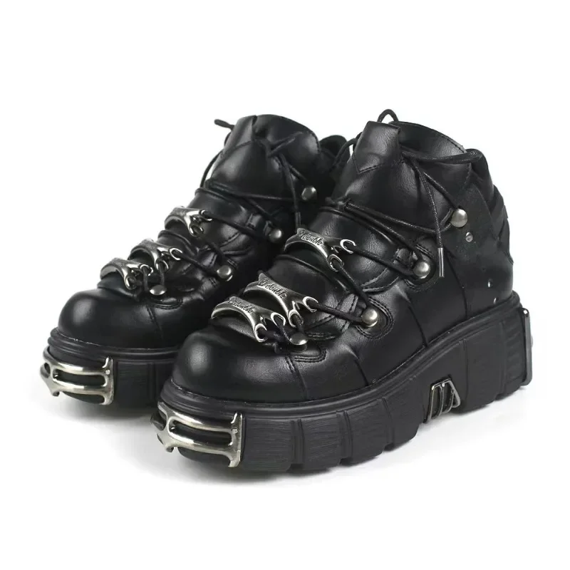 Punk Goth Style High-Grade Leather Women's Small Heightened Millennium Hot Girl Heavy Metal Platform Shoes 36-44